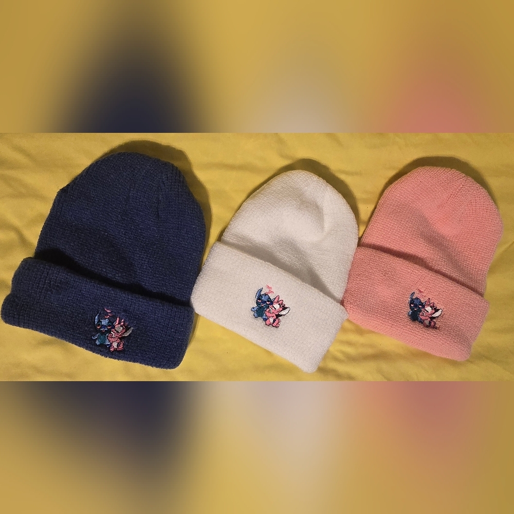 White and Pink Kids Beanie with Embroidered Design